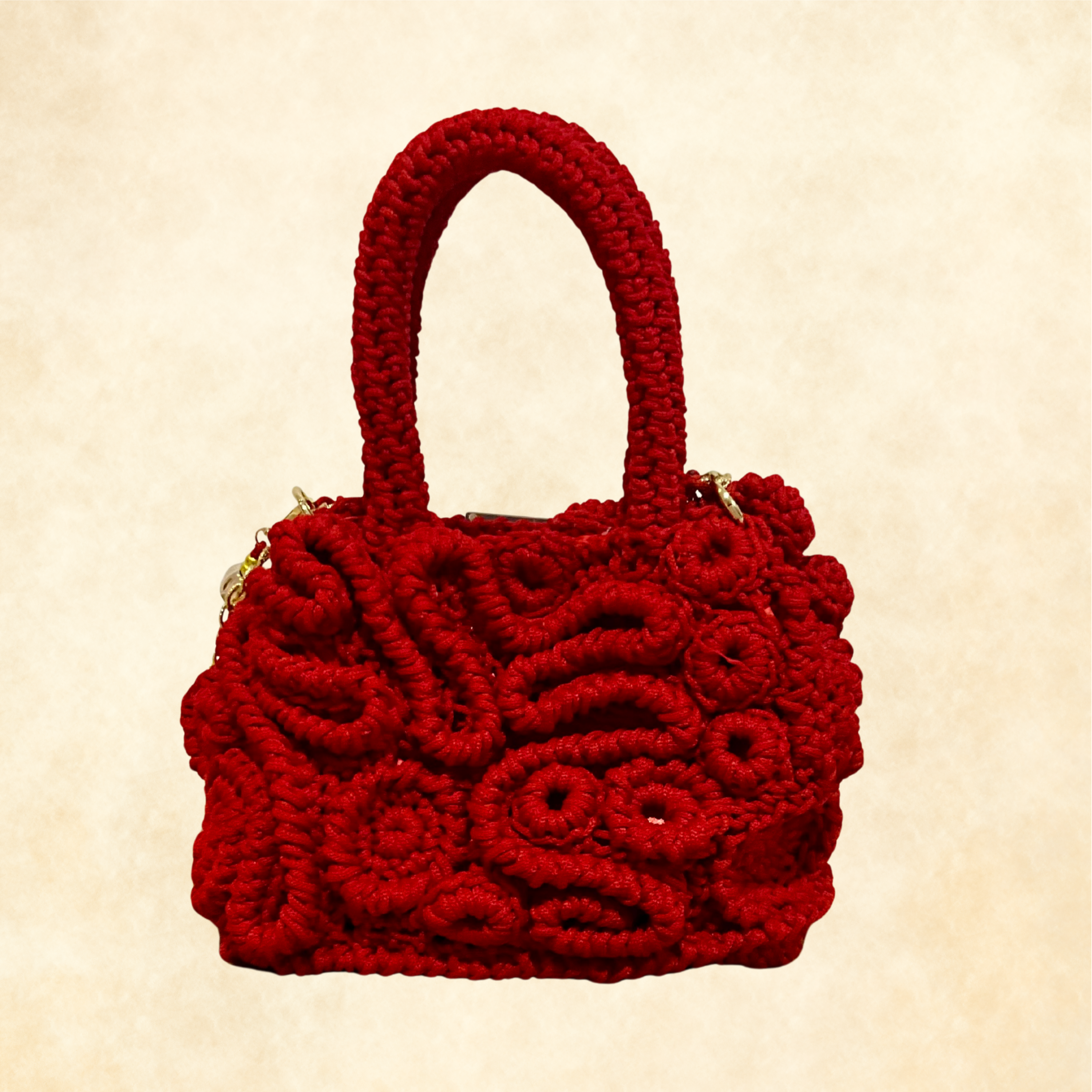 Handcrafted red crochet artisan handbag from North Africa