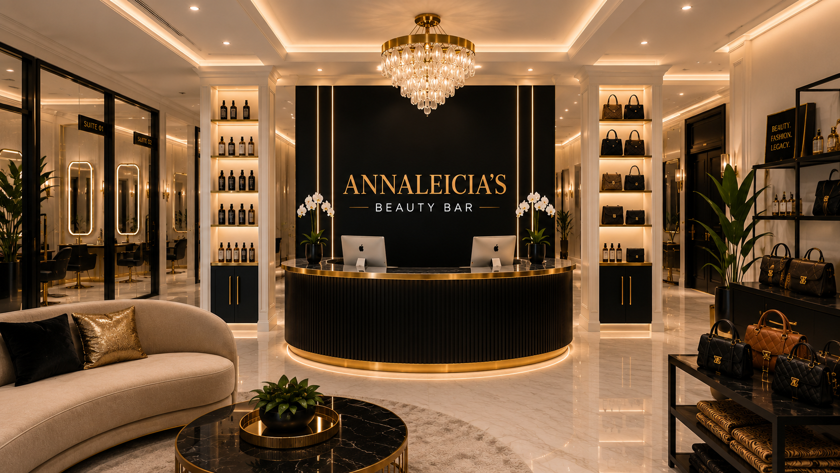 Annaleicia's Beauty Bar — luxury lobby interior rendering